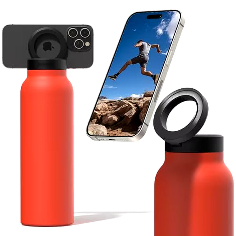 Insulated Water Bottle Compatible Magsafe Water Bottle with Phone Holder, Stainless Steel Water Bottle with Magnetic Phone Tripod for Selfies and making Content