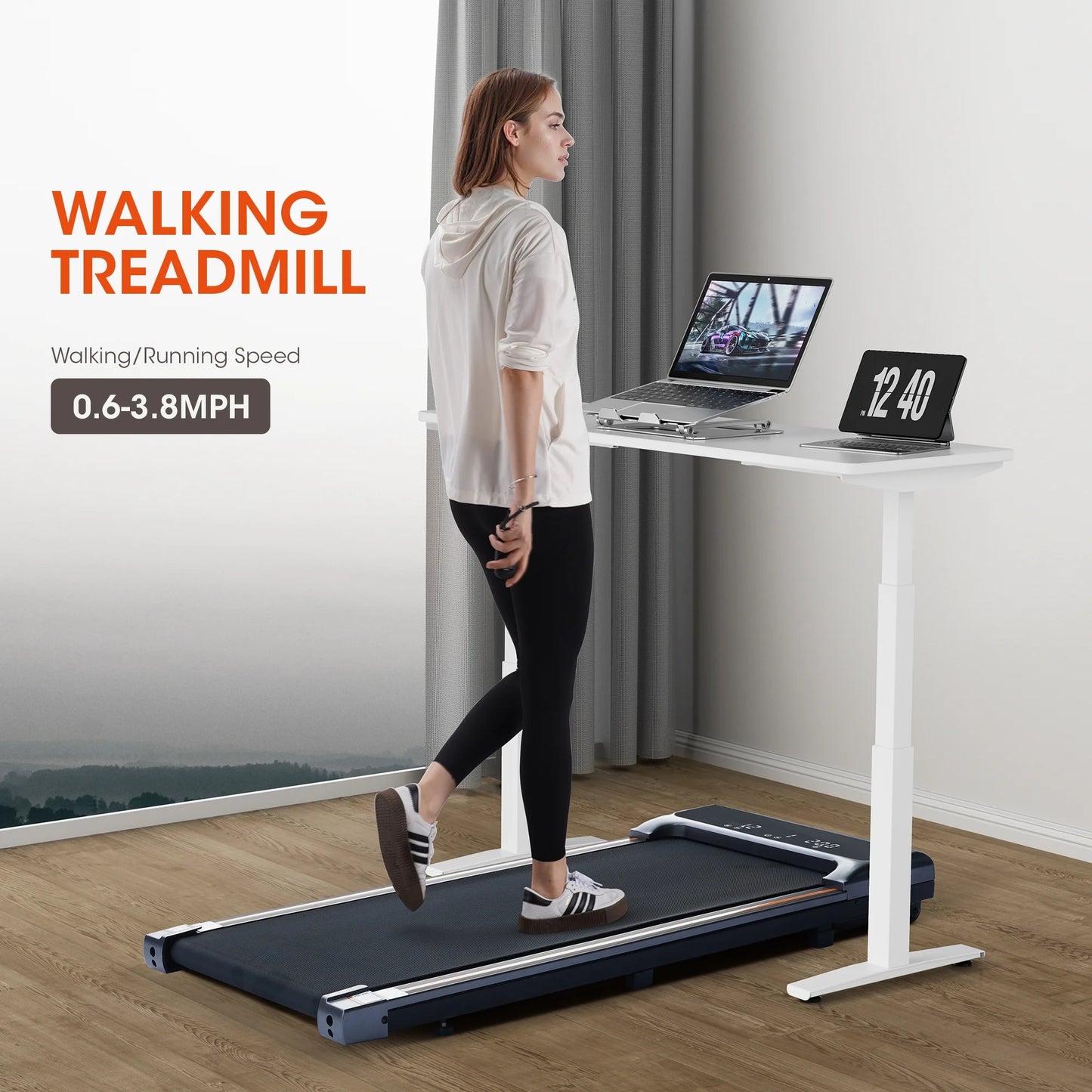 Walking Pad under Desk Treadmill with Remote Control Lightweight 2 in 1 Exercise Treadmill 0.6-3.8 Speed Range for Home Office Workout Indoor