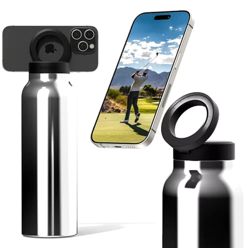 Insulated Water Bottle Compatible Magsafe Water Bottle with Phone Holder, Stainless Steel Water Bottle with Magnetic Phone Tripod for Selfies and making Content