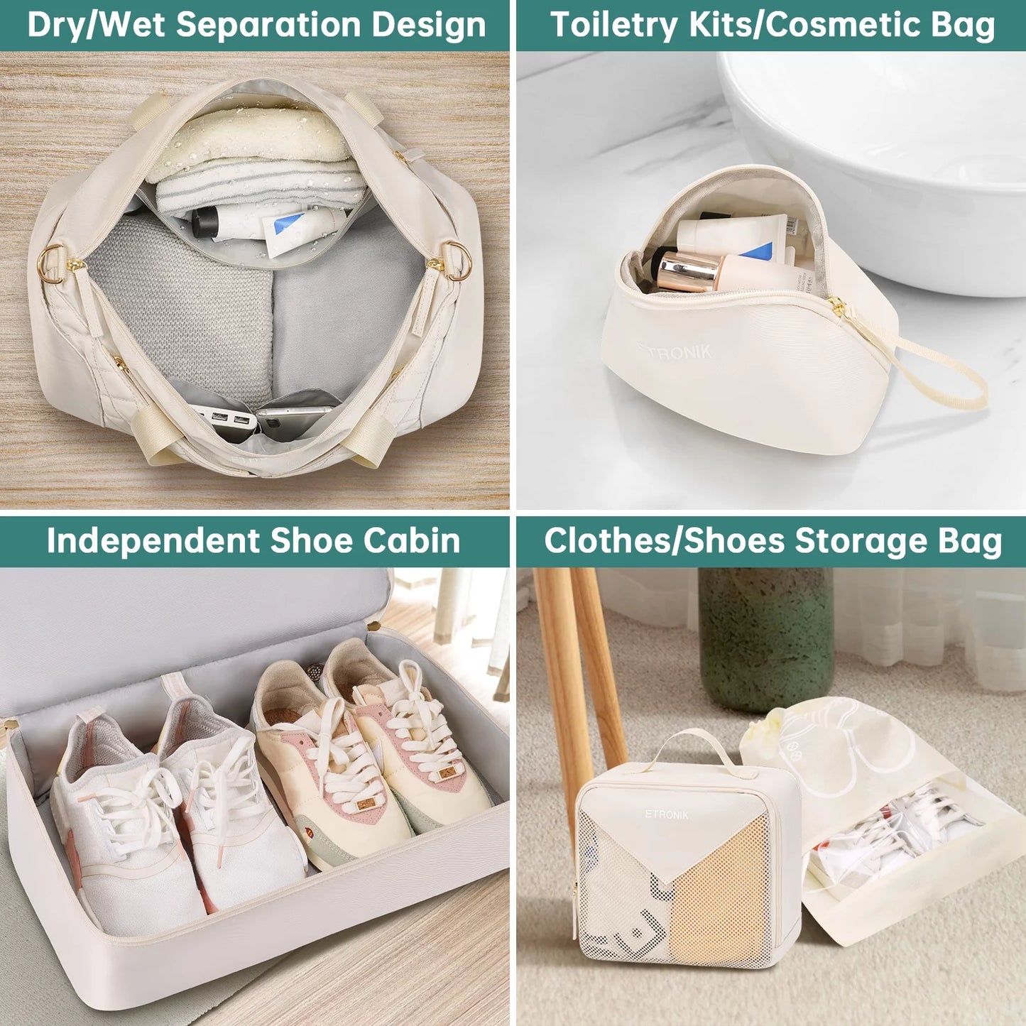 3 Pcs Set Gym Bag with USB Charging Port and Shoe Compartment for Women, Great Gift or Spoil yourself