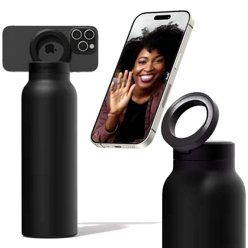Insulated Water Bottle Compatible Magsafe Water Bottle with Phone Holder, Stainless Steel Water Bottle with Magnetic Phone Tripod for Selfies and making Content