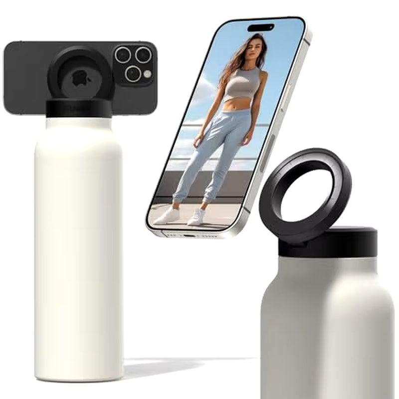 Insulated Water Bottle Compatible Magsafe Water Bottle with Phone Holder, Stainless Steel Water Bottle with Magnetic Phone Tripod for Selfies and making Content