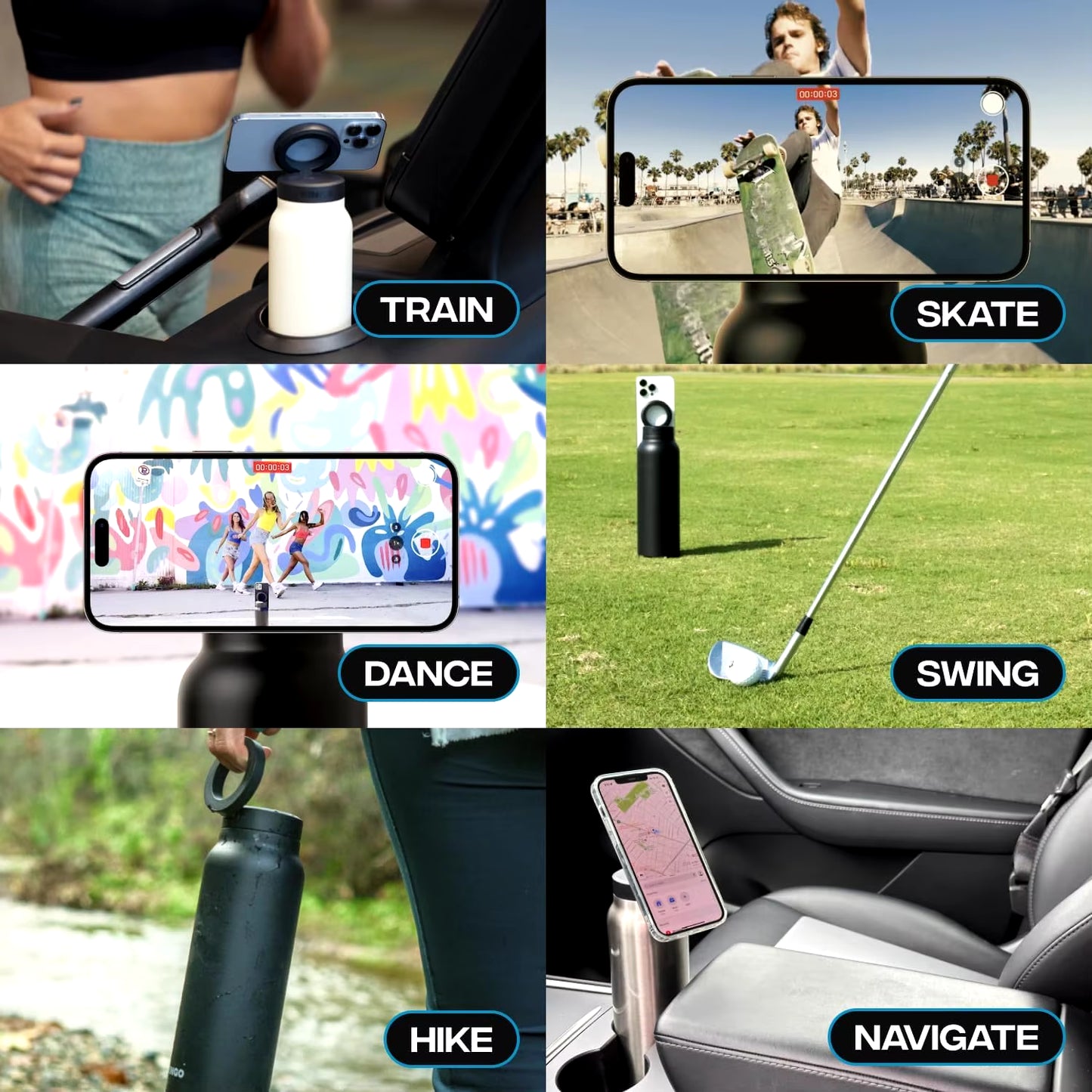 Insulated Water Bottle Compatible Magsafe Water Bottle with Phone Holder, Stainless Steel Water Bottle with Magnetic Phone Tripod for Selfies and making Content