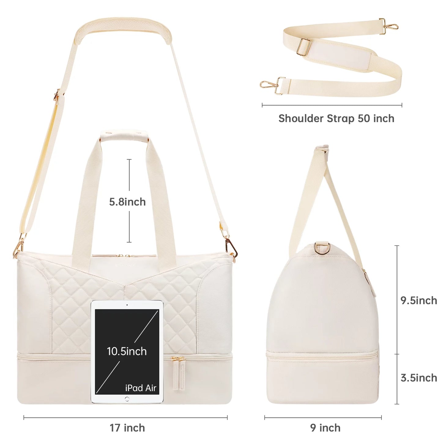 3 Pcs Set Gym Bag with USB Charging Port and Shoe Compartment for Women, Great Gift or Spoil yourself