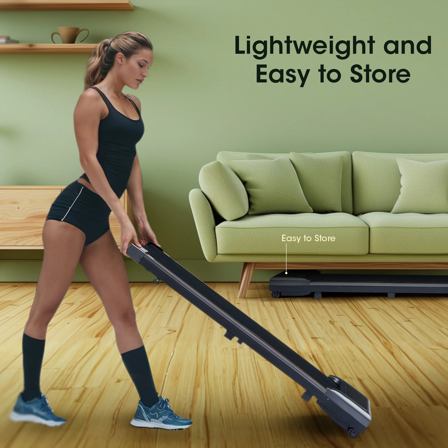 Walking Pad under Desk Treadmill with Remote Control Lightweight 2 in 1 Exercise Treadmill 0.6-3.8 Speed Range for Home Office Workout Indoor