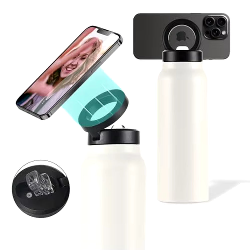 Insulated Water Bottle Compatible Magsafe Water Bottle with Phone Holder, Stainless Steel Water Bottle with Magnetic Phone Tripod for Selfies and making Content