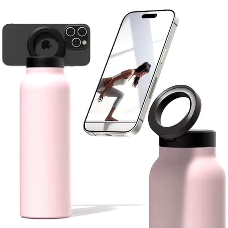 Insulated Water Bottle Compatible Magsafe Water Bottle with Phone Holder, Stainless Steel Water Bottle with Magnetic Phone Tripod for Selfies and making Content