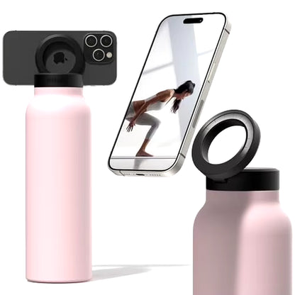 Insulated Water Bottle Compatible Magsafe Water Bottle with Phone Holder, Stainless Steel Water Bottle with Magnetic Phone Tripod for Selfies and making Content