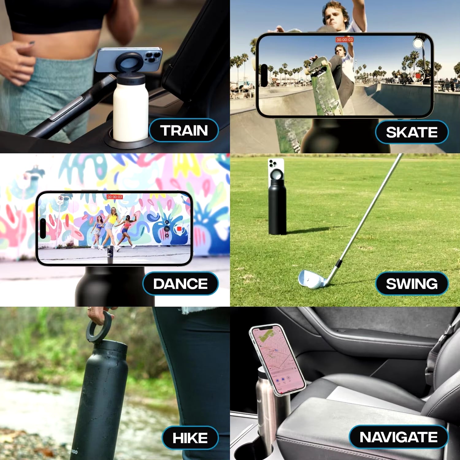 Insulated Water Bottle Compatible Magsafe Water Bottle with Phone Holder, Stainless Steel Water Bottle with Magnetic Phone Tripod for Selfies and making Content