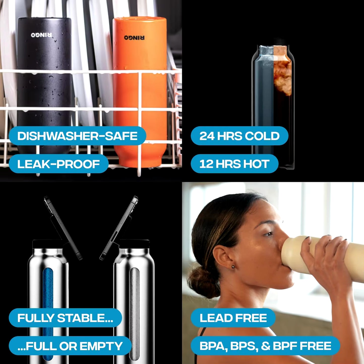 Insulated Water Bottle Compatible Magsafe Water Bottle with Phone Holder, Stainless Steel Water Bottle with Magnetic Phone Tripod for Selfies and making Content